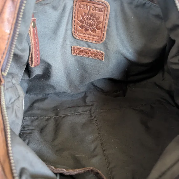 Lucky Brand Brown Leather Shoulder Bag with Woven Center - Picture 12 of 15